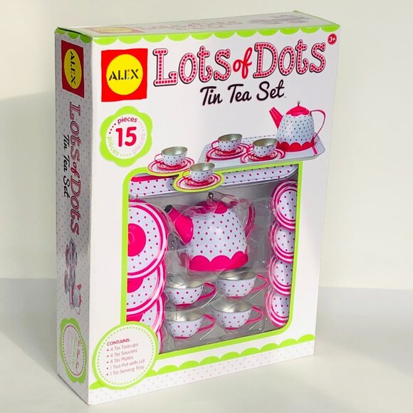 Alex Lots of Dots Tin Tea Set 15 Pcs New in Box For Age 3+ - Picture 7 of 15